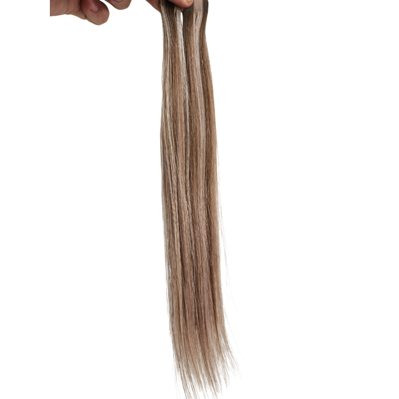 35cm *P8-65 Ash platinum brown mix Tape in hair extensions 10pc European remy human hair