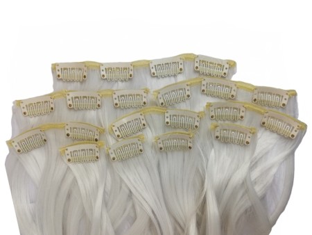 10 Piece Straight Long 55-60cm Full Head Clip-on Hair Extensions XXL - 60 White Blonde Straight