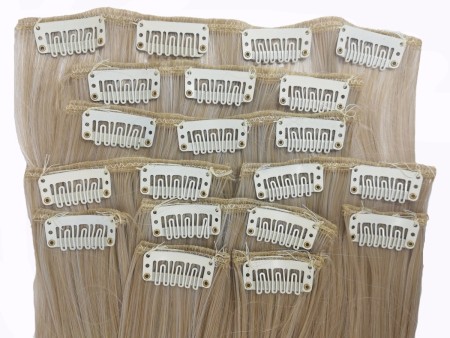 10 Piece Straight Long 55-60cm Full Head Clip-on Hair Extensions XXL - 16M60 Ash Beige Light Blonde Mix Straight