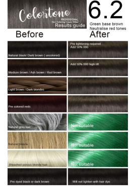 Colortone Professional Hair Dye Tint Double Coverage Coloring Cream - 6.2 Anti-red high lift chocolate (green base)
