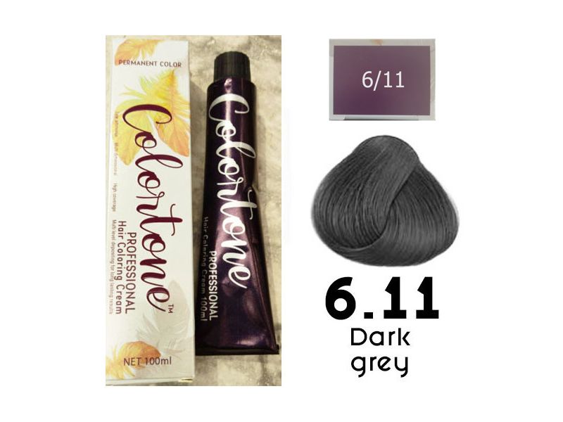 Colortone Professional Hair Dye Tint Double Coverage Coloring Cream - 6.11 Dark grey Colortone Professional Hair Dye Tint Double Coverage Coloring Cream - 6.11 Dark grey
