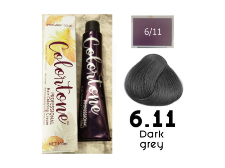 Colortone Professional Hair Dye Tint Double Coverage Coloring Cream - 6.11 Dark grey