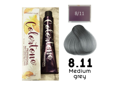 Colortone Professional Hair Dye Toner Tint Coloring Cream - 8.11 Medium grey