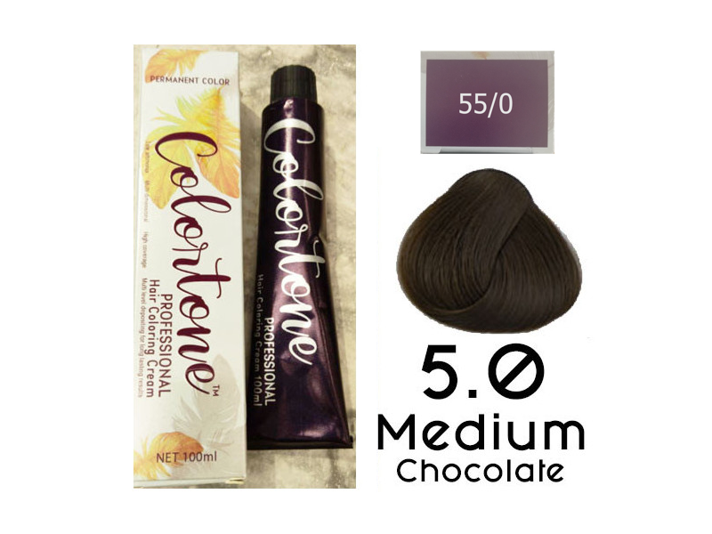 Colortone Professional Hair Dye Tint Double Coverage Coloring Cream - 5.0 Medium Chocolate