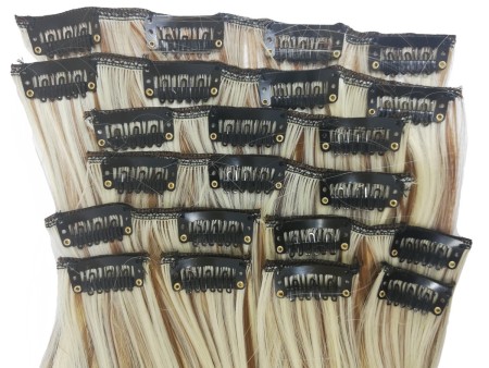 10 Piece Straight Long 55-60cm Full Head Clip-on Hair Extensions XXL - M9-613 Natural blonde mix Straight