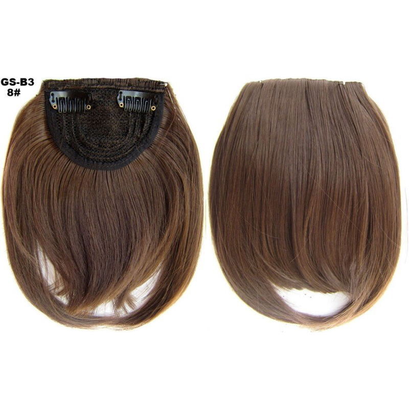 Clip in Bangs Fringe Front One Piece Hair Extensions with Temples - 8 light brown Clip in Bangs Fringe Front One Piece Hair Extensions with Temples - 8 light brown