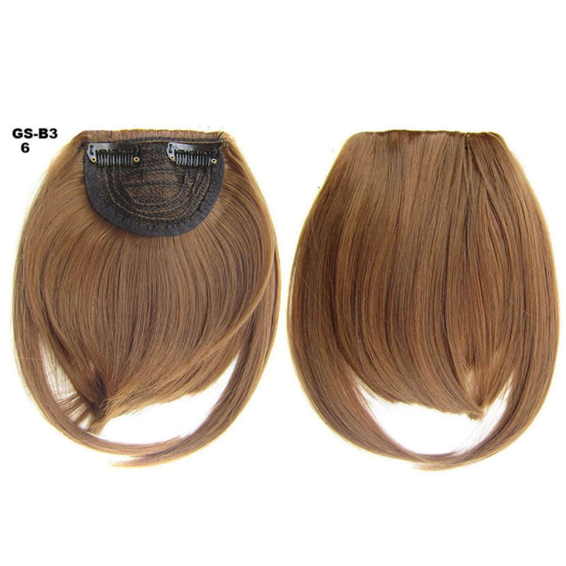 Clip in Bangs Fringe Front One Piece Hair Extensions with Temples - Color 6A golden brown Clip in Bangs Fringe Front One Piece Hair Extensions with Temples - Color 6A golden brown