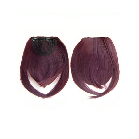 Clip in Bangs Fringe Front One Piece Hair Extensions with Temples - Color 99J plum