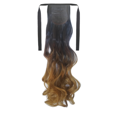 Tie-On Wavy Ombre Ponytail 55cm with Ribbons & Clip - 1-27 Strawberry Blonde