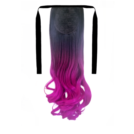 Tie-On Wavy Ombre Ponytail 55cm with Ribbons & Clip - 1-Magenta