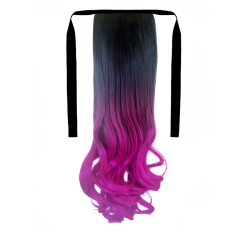 Tie-On Wavy Ombre Ponytail 55cm with Ribbons & Clip - 1-Magenta