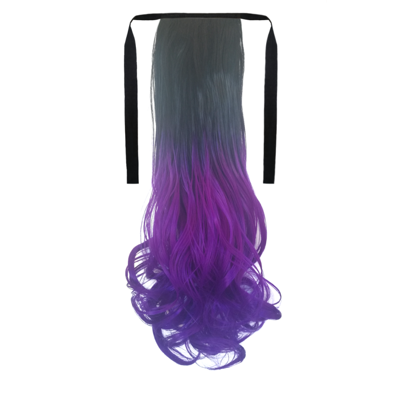 Tie-On Wavy Ombre Ponytail 55cm with Ribbons & Clip - 1-Purple Tie-On Wavy Ombre Ponytail 55cm with Ribbons & Clip - 1-Purple
