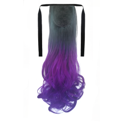 Tie-On Wavy Ombre Ponytail 55cm with Ribbons & Clip - 1-Purple