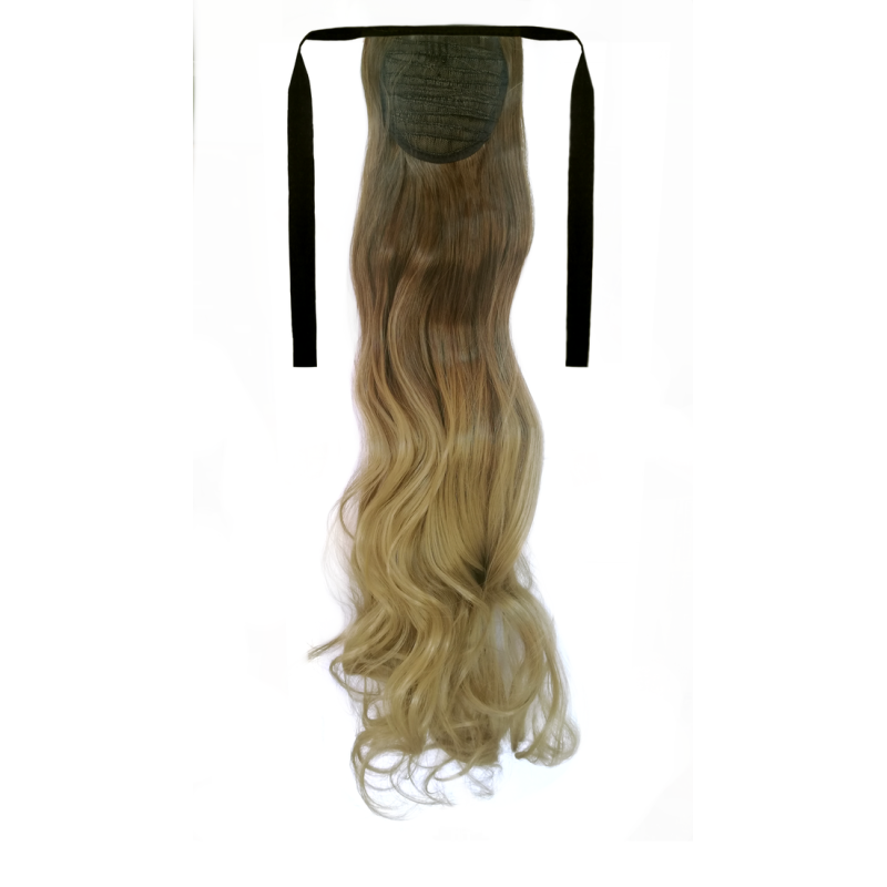 Tie-On Wavy Ombre Ponytail 55cm with Ribbons & Clip - 10T-24 Light Blonde 2 Tie-On Wavy Ombre Ponytail 55cm with Ribbons & Clip - 10T-24 Light Blonde 2