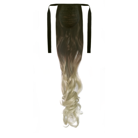 Tie-On Wavy Ombre Ponytail 55cm with Ribbons & Clip - T6AT-88 Latte Blonde
