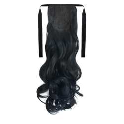 Tie-On Wavy Ponytail 55cm With Ribbons & Clip - 1 Jet Black