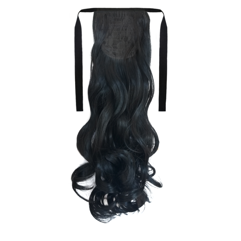 Tie-On Wavy Ponytail 55cm With Ribbons & Clip - 1 Jet Black