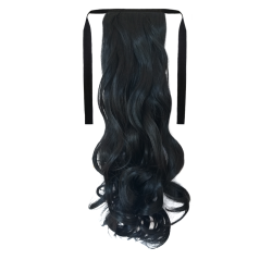 Tie-On Wavy Ponytail 55cm With Ribbons & Clip - 1 Jet Black
