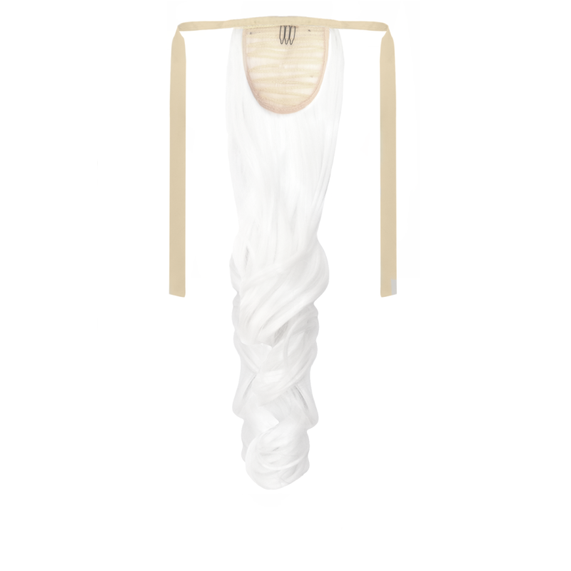Tie-On Wavy Ponytail 55cm With Ribbons & Clip - 1001 Pure white