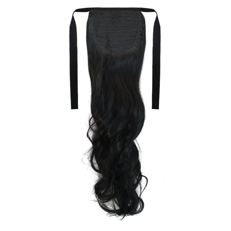 Tie-On Wavy Ponytail 55cm With Ribbons & Clip - 1B Natural Black Tie-On Wavy Ponytail 55cm With Ribbons & Clip - 1B Natural Black