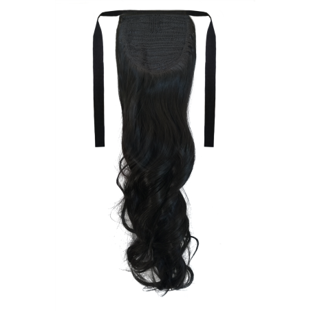 Tie-On Wavy Ponytail 55cm With Ribbons & Clip - 1B Natural Black
