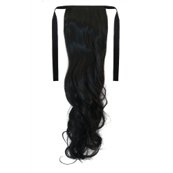 Tie-On Wavy Ponytail 55cm With Ribbons & Clip - 1B Natural Black