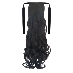 Tie-On Wavy Ponytail 55cm With Ribbons & Clip - 2 Darkest Brown