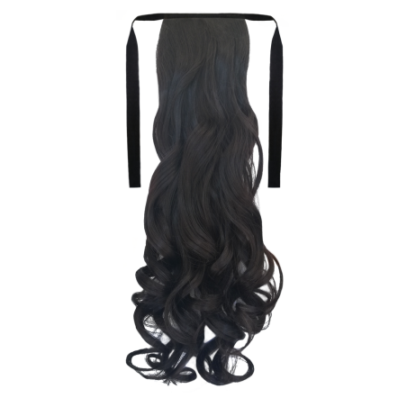 Tie-On Wavy Ponytail 55cm With Ribbons & Clip - 2 Darkest Brown