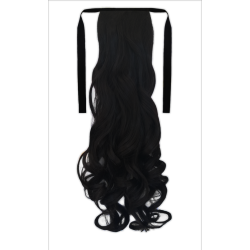 Tie-On Wavy Ponytail 55cm With Ribbons & Clip - 2 Darkest Brown