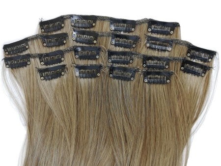 10 Piece Straight Long 55-60cm Full Head Clip-on Hair Extensions XXL - 8BM22 Natural Ash Dark Blonde Mix Straight