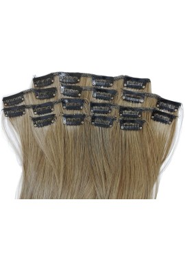 10 Piece Straight Long 55-60cm Full Head Clip-on Hair Extensions XXL - 8BM22 Natural Ash Dark Blonde Mix Straight