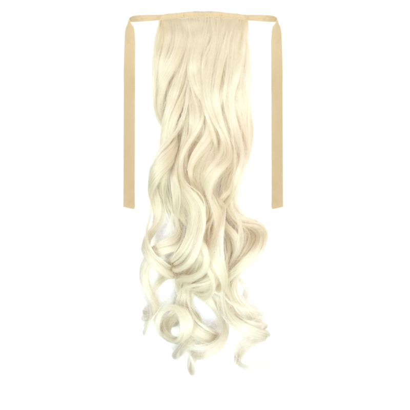 Tie-On Wavy Ponytail 55cm With Ribbons & Clip - 60 White Blonde Tie-On Wavy Ponytail 55cm With Ribbons & Clip - 60 White Blonde