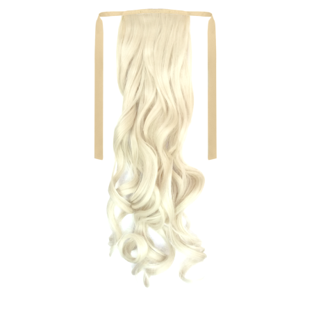 Tie-On Wavy Ponytail 55cm With Ribbons & Clip - 60 White Blonde