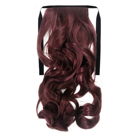 Tie-On Wavy Ponytail 55cm With Ribbons & Clip - 99j-118 Red Plum