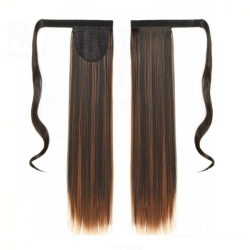 Self-Fastening Wrap Straight Ponytail 55cm - 2h30 Dark brown highlights
