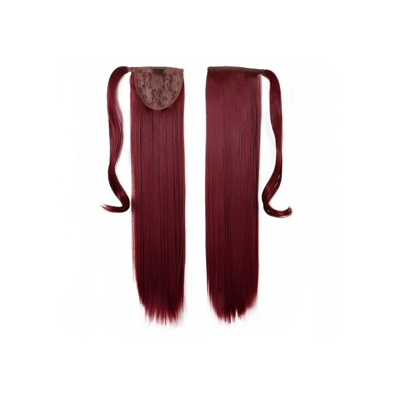 Self-Fastening Wrap Straight Ponytail 55cm - 99J Dark plum red color