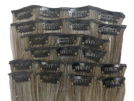 10 Piece Straight Long 55-60cm Full Head Clip-on Hair Extensions XXL - M6K613 Natural Grey Blonde Mix Straight