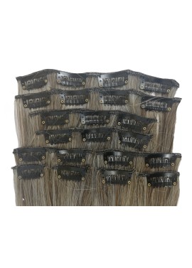 10 Piece Straight Long 55-60cm Full Head Clip-on Hair Extensions XXL - M6K613 Natural Grey Blonde Mix Straight