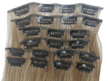 10 Piece Straight Long 55-60cm Full Head Clip-on Hair Extensions XXL - M988 Light latte blonde-brown Mix Straight