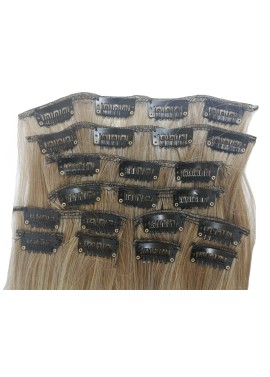 10 Piece Straight Long 55-60cm Full Head Clip-on Hair Extensions XXL - M988 Light latte blonde-brown Mix Straight
