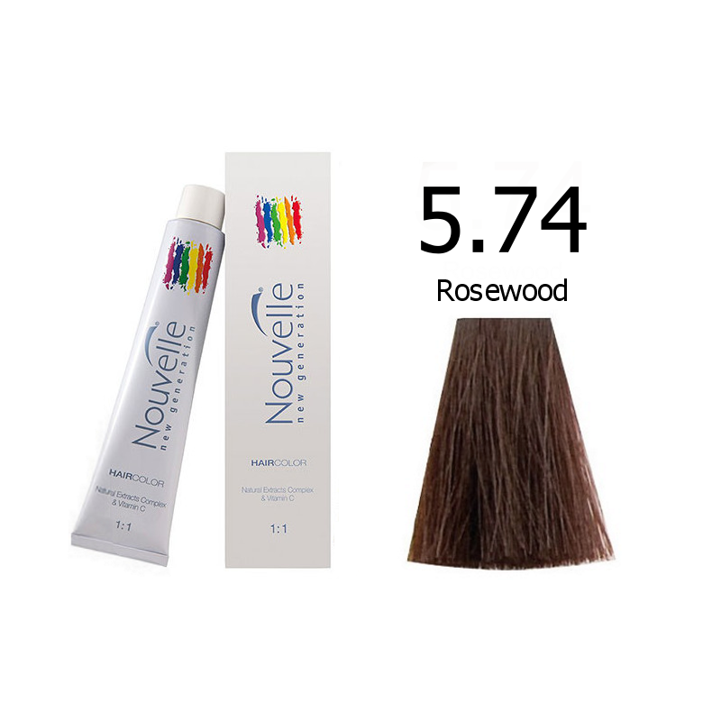 Nouvelle Professional Permanent Hair Tint Dye 100ml + 100ml 20vol developer - 5.74 Rosewood