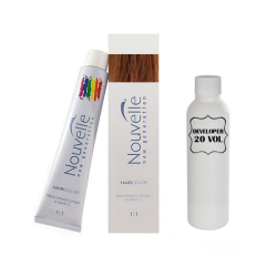 Nouvelle Professional Permanent Hair Tint Dye 100ml + 100ml 20vol developer - 7.34 Golden copper blonde