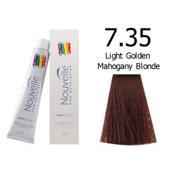 Nouvelle Professional Permanent Hair Tint Dye 100ml + 100ml 20vol developer - 7.35 Light golden mahogany blonde