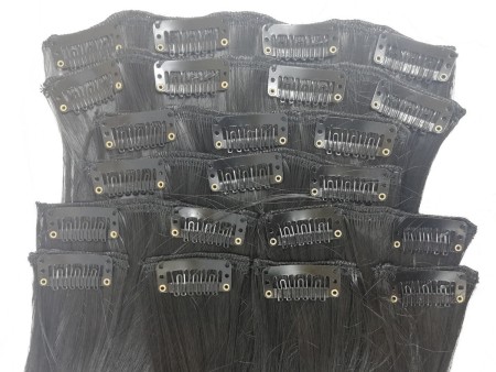 10 Piece Straight Long 55-60cm Full Head Clip-on Hair Extensions XXL - 1B Natural Black Brown Straight