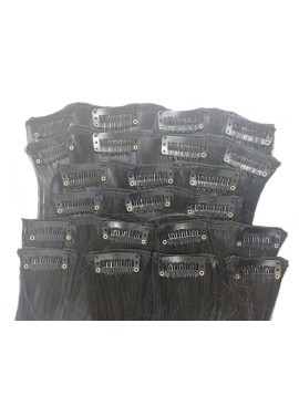 10 Piece Straight Long 55-60cm Full Head Clip-on Hair Extensions XXL - 1B Natural Black Brown Straight