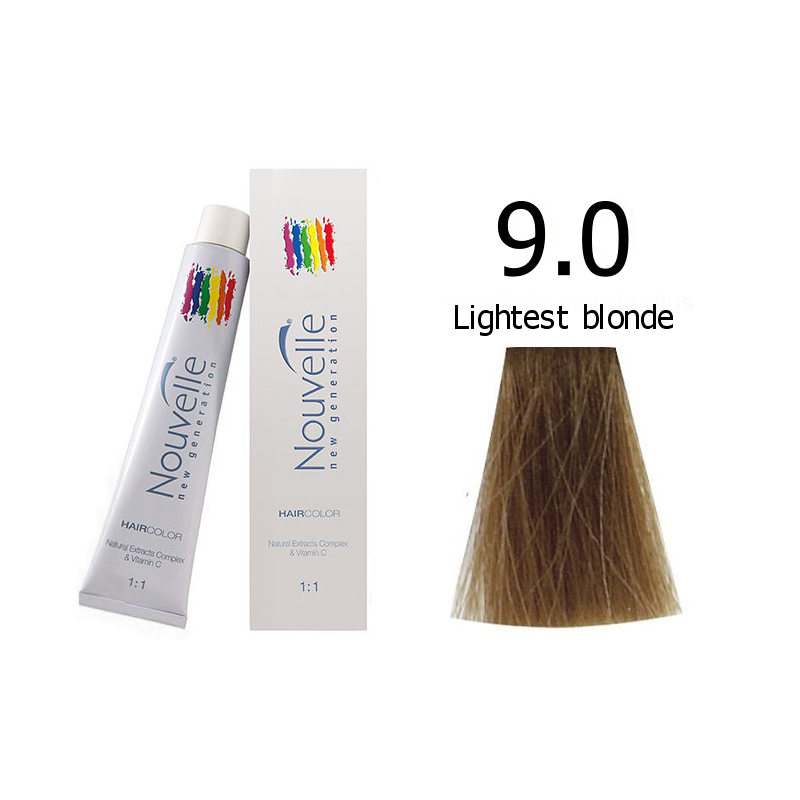 Nouvelle Professional Permanent Hair Tint Dye 100ml + 100ml 20vol developer - 9.0 Lightest blonde