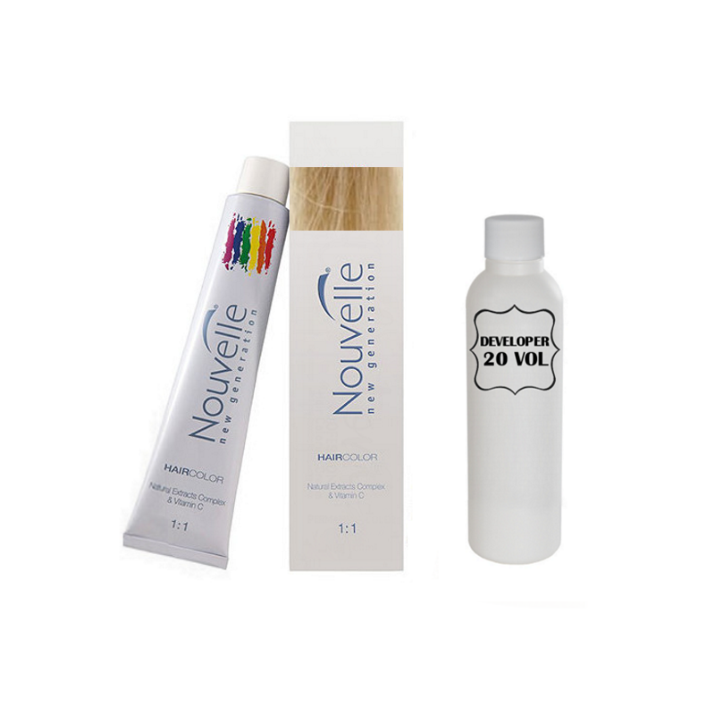 Nouvelle Professional Permanent Hair Tint Dye 100ml + 100ml 20vol developer - 9.3 Very light golden blonde
