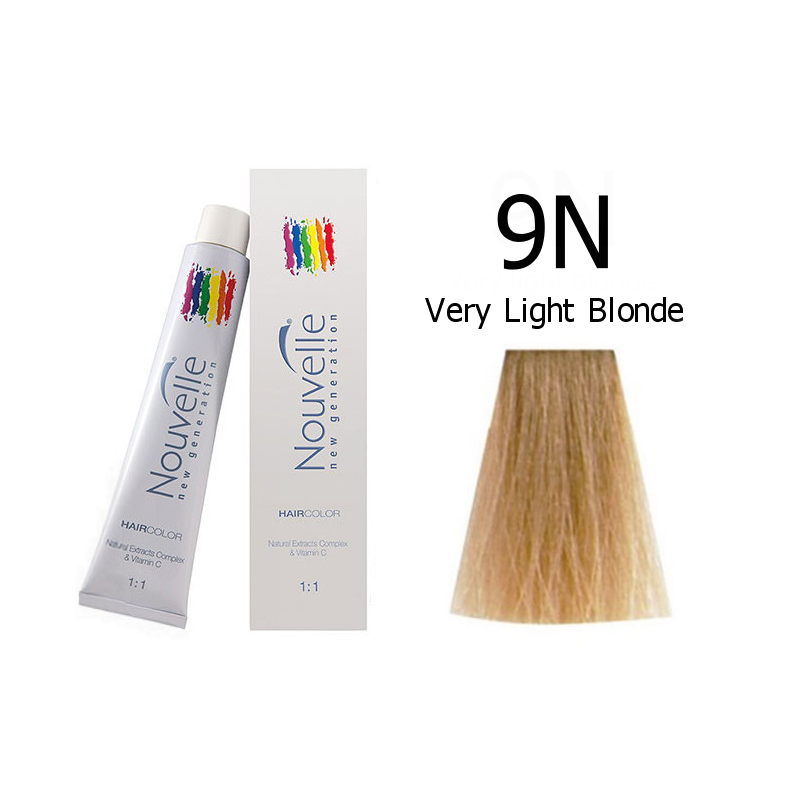 Nouvelle Professional Permanent Hair Tint Dye 100ml + 100ml 20vol developer - 9N Very light blonde Nouvelle Professional Permanent Hair Tint Dye 100ml + 100ml 20vol developer - 9N Very light blonde