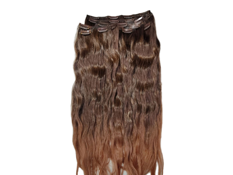 10 Piece Wavy Long 55-60cm Full Head Clip-on Hair Extensions XXL - 1b-30 Brown Ombre