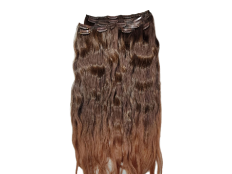 10 Piece Wavy Long 55-60cm Full Head Clip-on Hair Extensions XXL - 1b-30 Brown Ombre